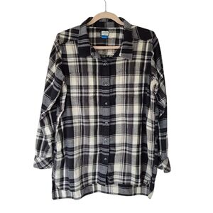 Kavu Black Cream Plaid Flannel Button Down Shirt Cotton Camping Hiking